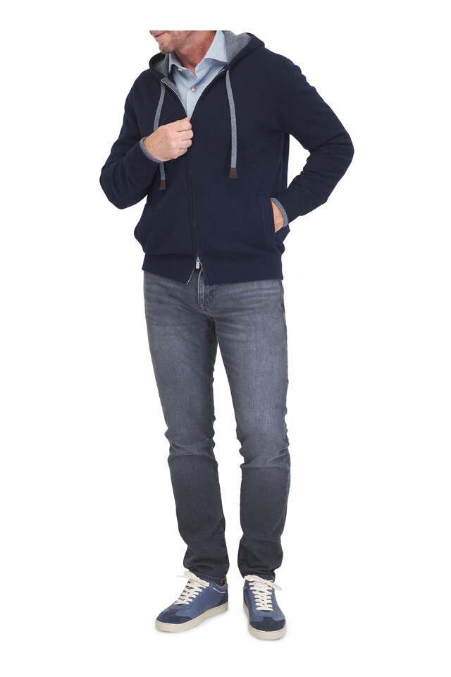 Designer outfit featuring Coaches Coastal Blue Split Suede Jacket, Allen Dark Blue Plaid Sport Shirt and 3 other pieces