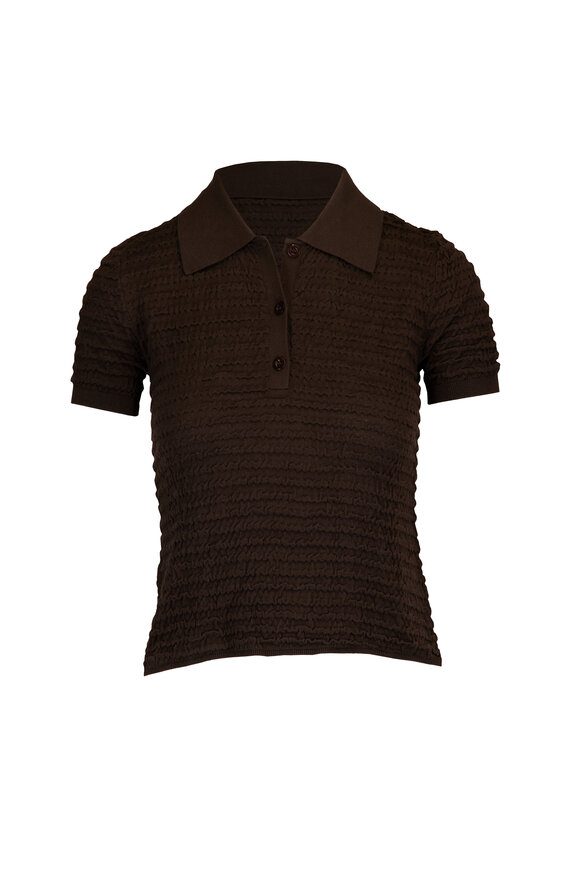 Frame Smocked Chestnut Silk Cotton Polo Top - view 1