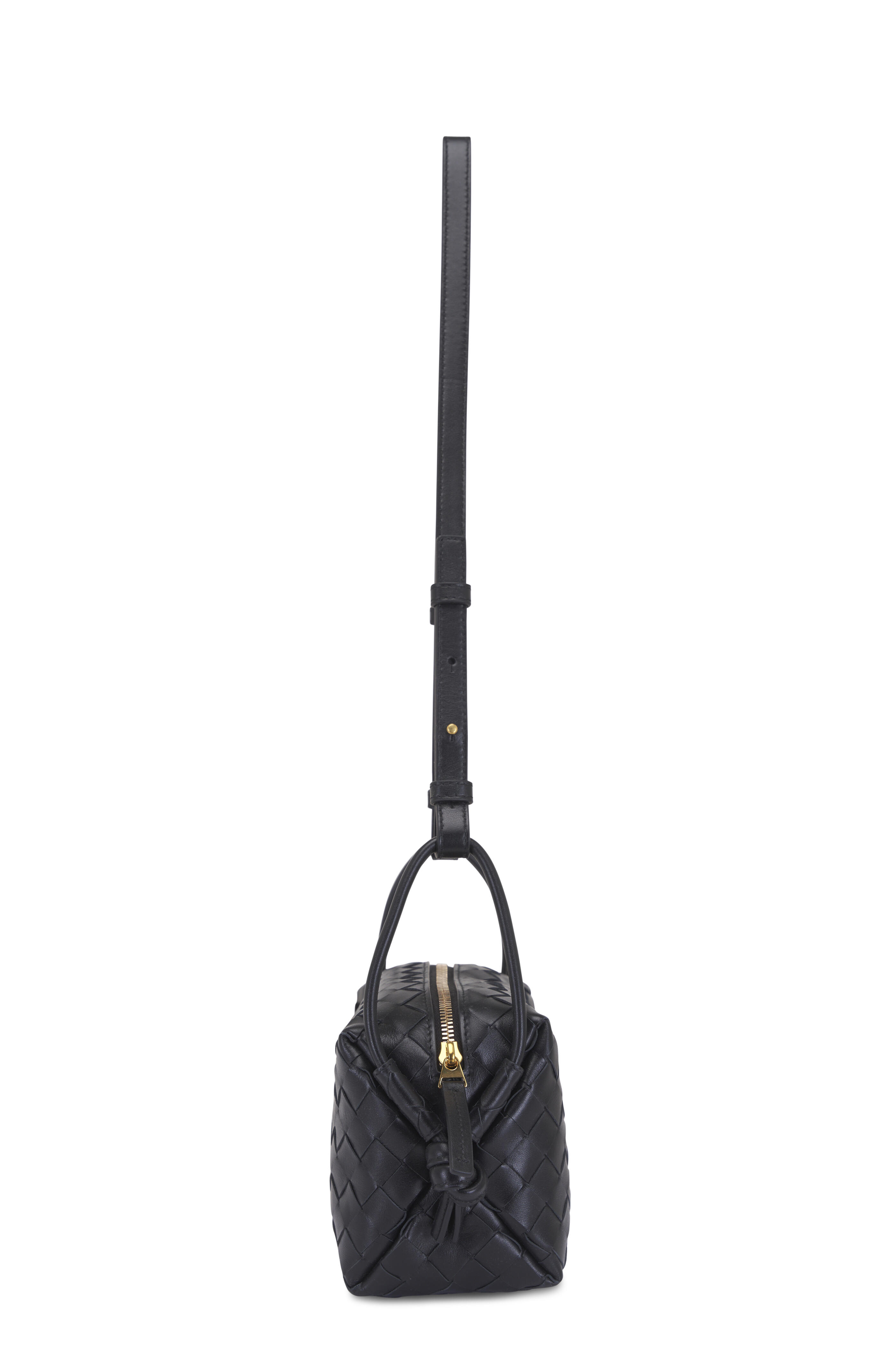 Bottega Veneta - Small Top Handle Loop Black Woven Leather Bag