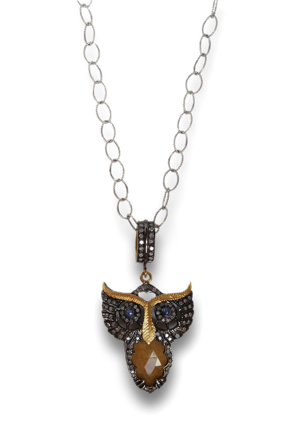 Loriann - Gold & Silver Yellow Sapphire Owl Necklace