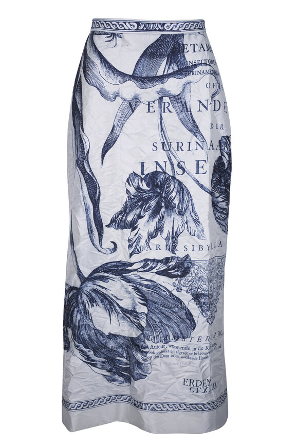 Erdem Botanical Engraving Dove Gray Crinkle Midi Skirt