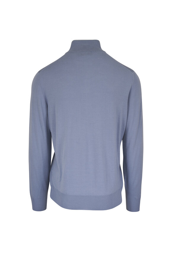 Canali Light Blue Tipped Mock Neck Quarter Zip Pullover - view 2