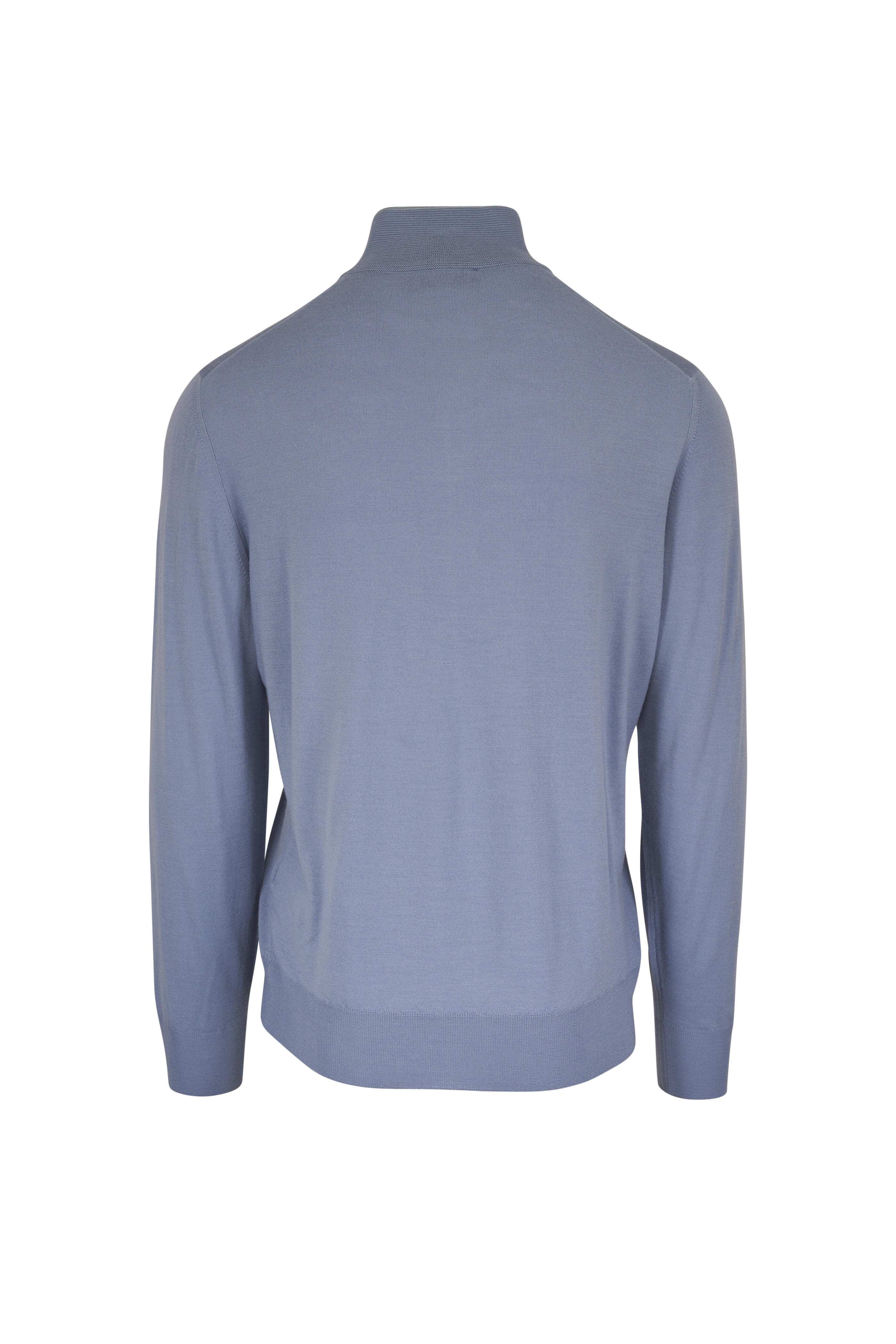 Canali - Light Blue Tipped Mock Neck Quarter Zip Pullover - view 2