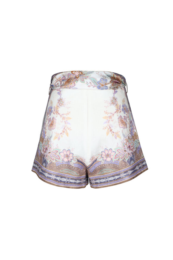 Zimmermann Luna Blue & Cream Scarf Tie Shorts - view 4