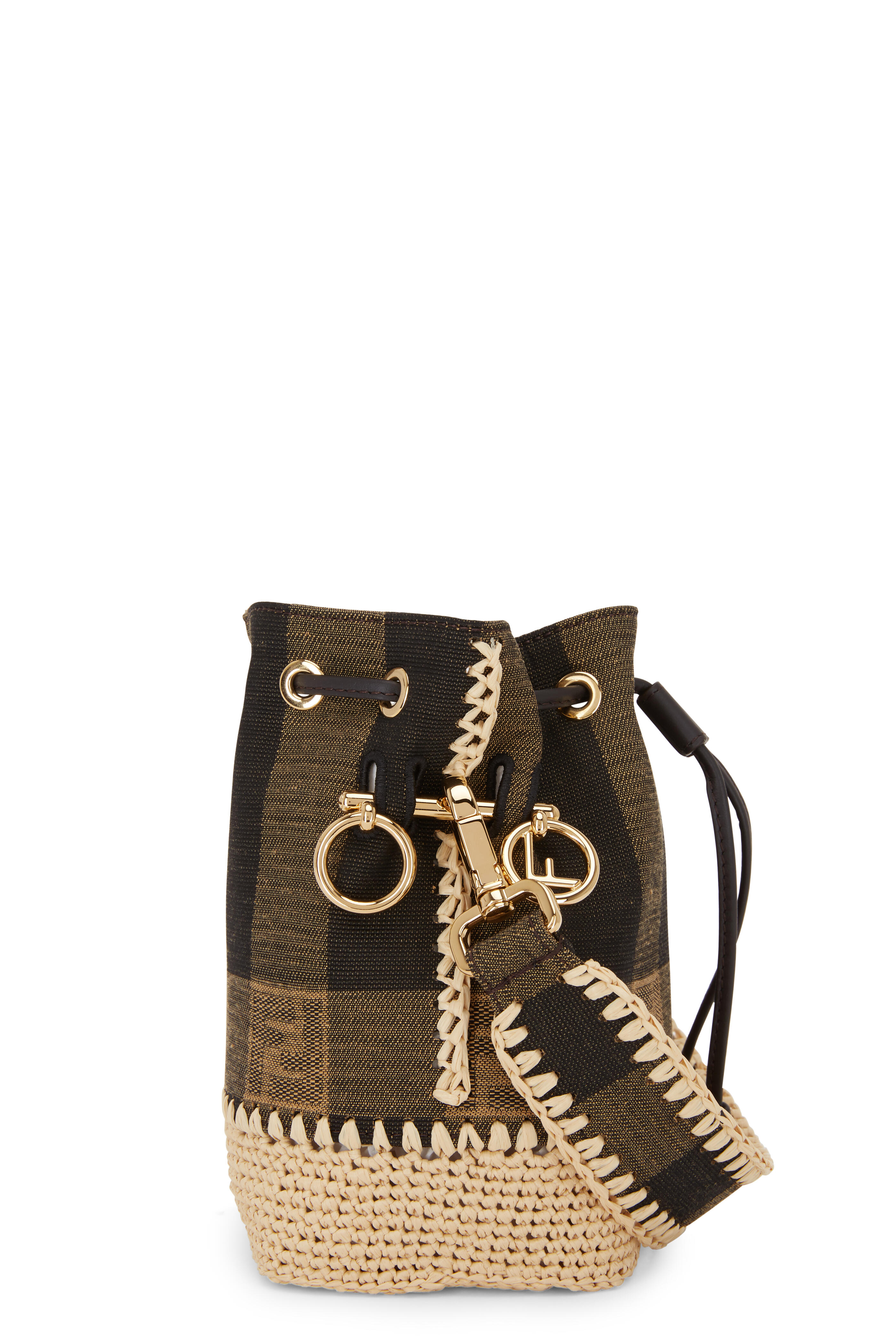 Fendi Mon Tresor Mini Canvas & Leather Bucket Bag in Brown