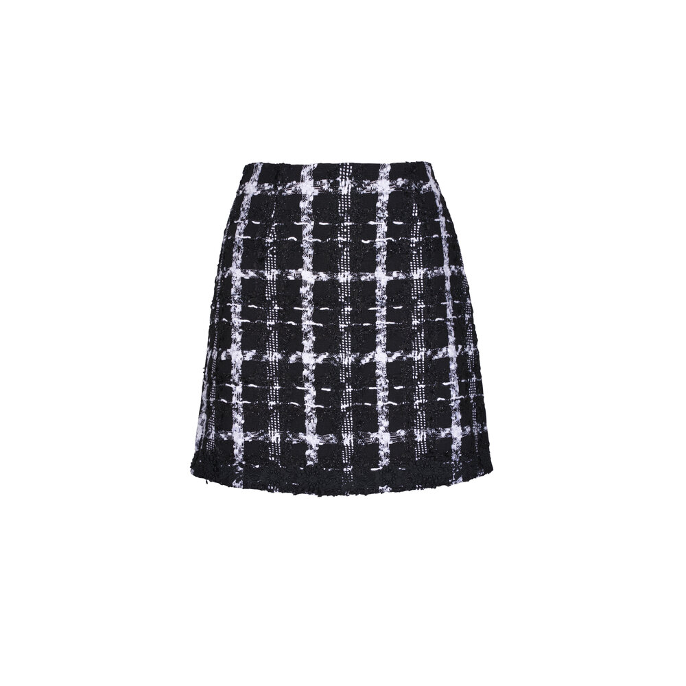 THE SCALLOP MINI SKIRT w/shorts in PINK CHECK BOUCLE COTTON