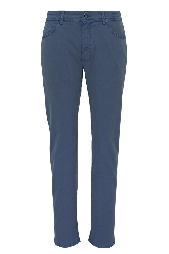 Barmas - Royal Blue Cotton & Linen Five Pocket Pant