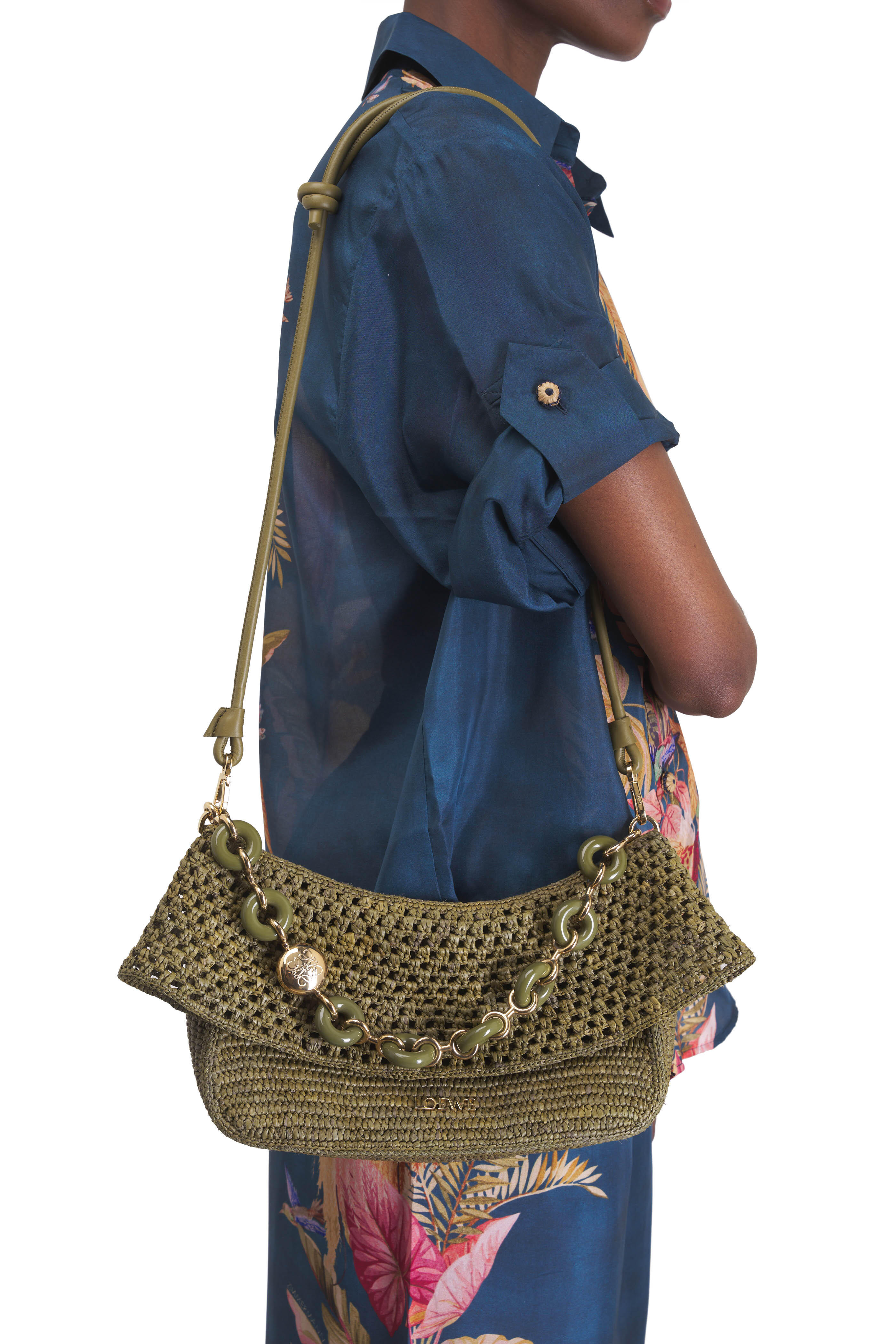 Loewe - Ola Dark Khaki Green Small Fold Over Chain Bag