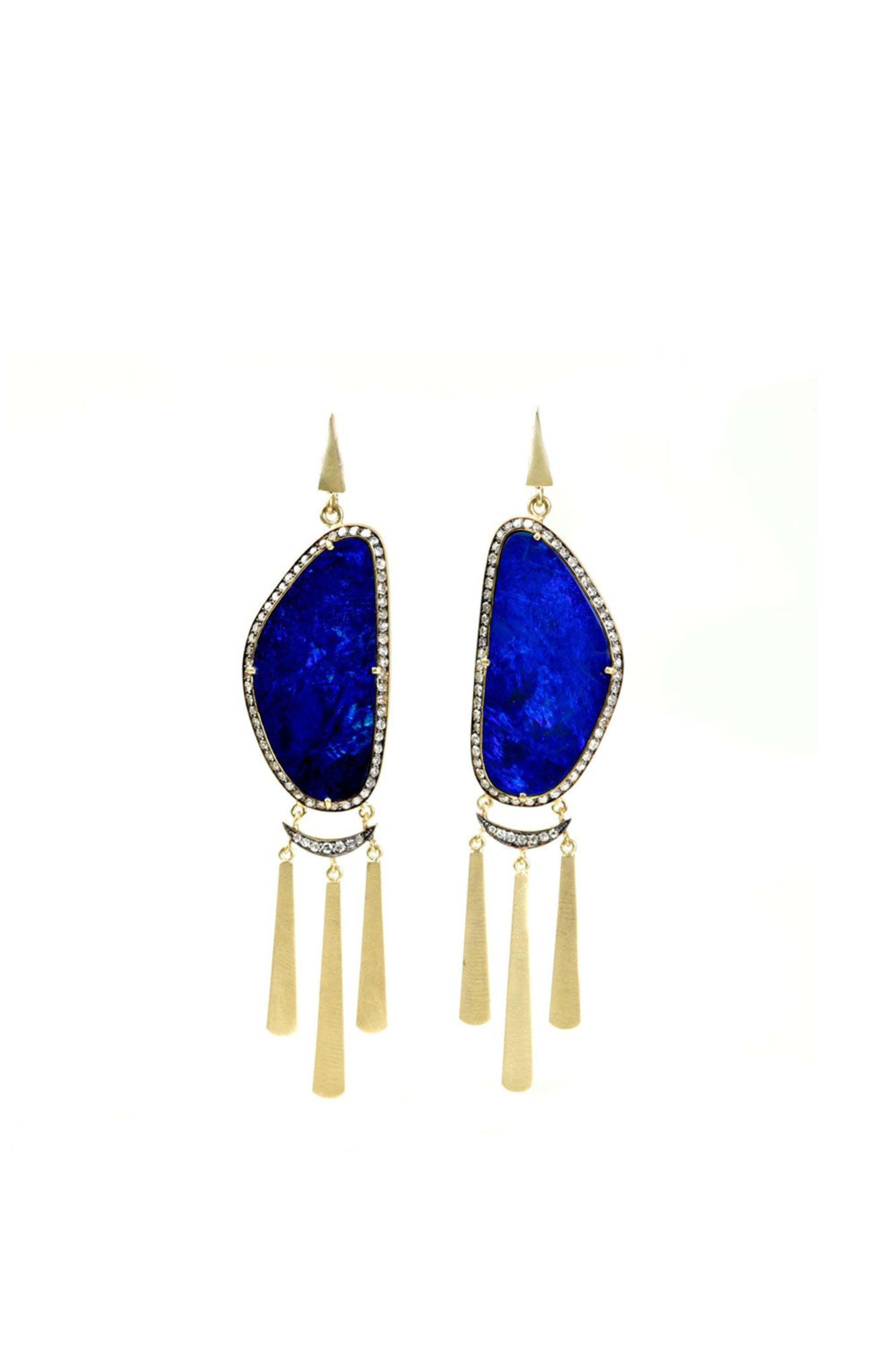 Sylva & Cie - Opal & Single Cut Diamond Tassel Earrings