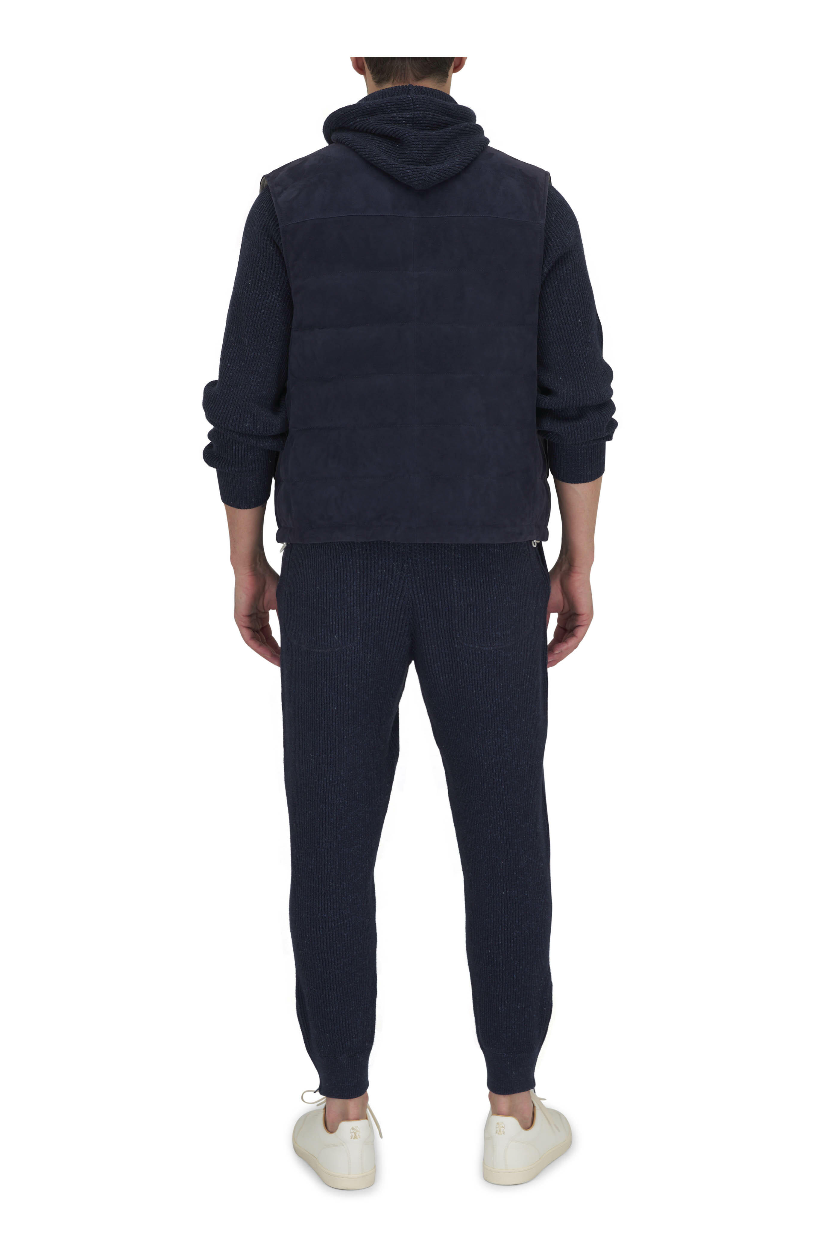 Brunello Cucinelli - Navy Melange Cotton & Linen Spa Hoodie