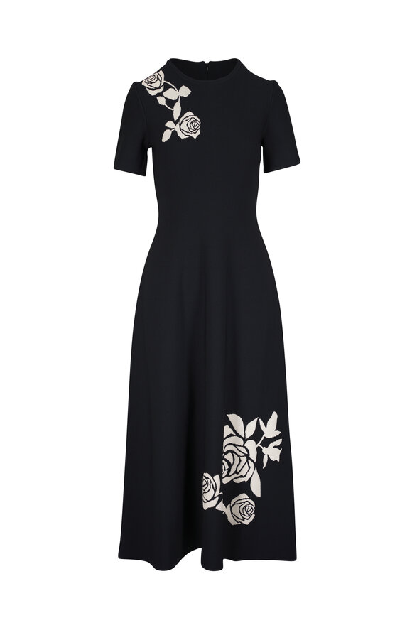 Lela Rose Black Rose Jacquard Midi Dress