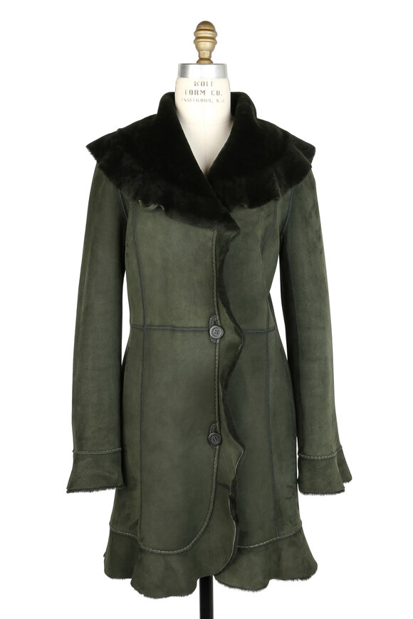 Viktoria Stass - Forest Green Shearling Shawl Collar Coat 