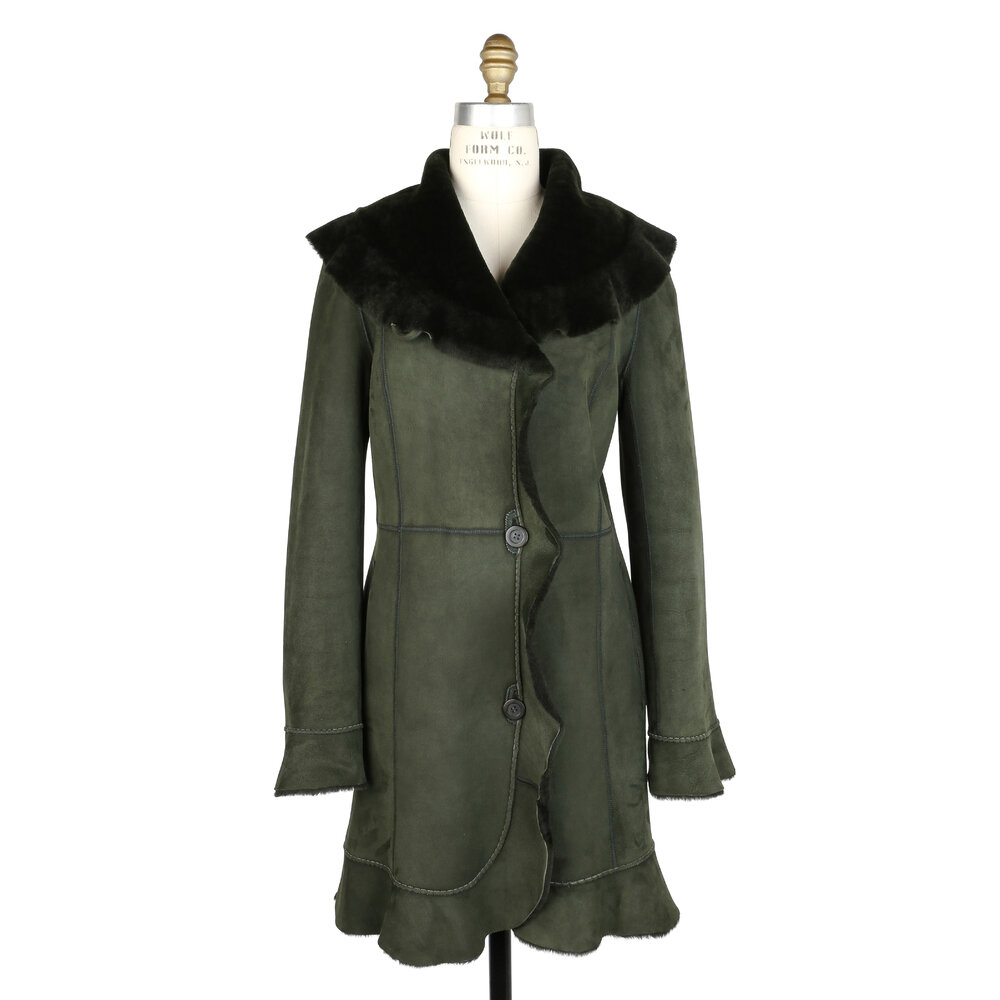 Viktoria Stass - Forest Green Shearling Shawl Collar Coat