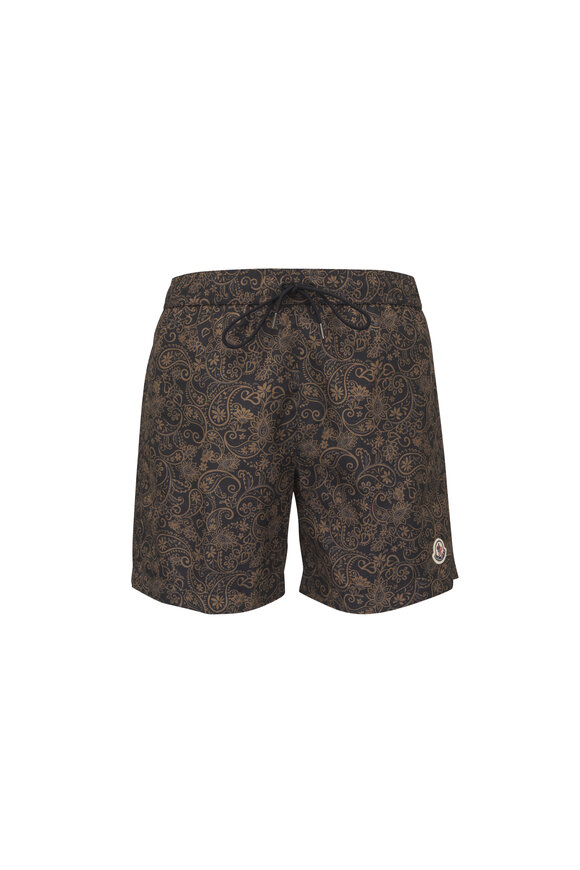 Moncler Dark Green Brown Print Swim Trunks