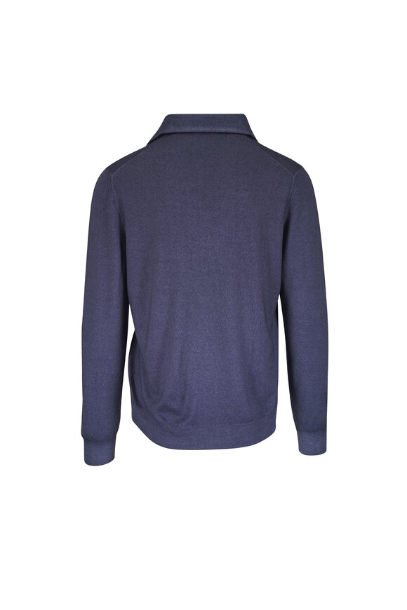 Gran Sasso Vintage Navy Wool Long Sleeve Polo - view 2