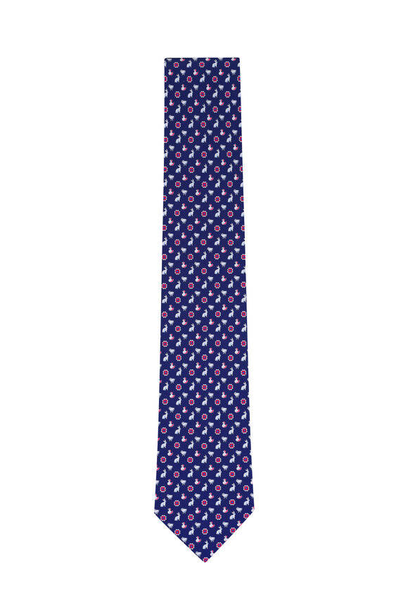 Ferragamo Navy Spring Print Silk Necktie - view 1