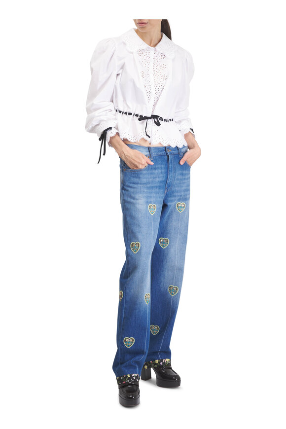 Valentino Medium Blue Heart Embroidered Jean - view 4