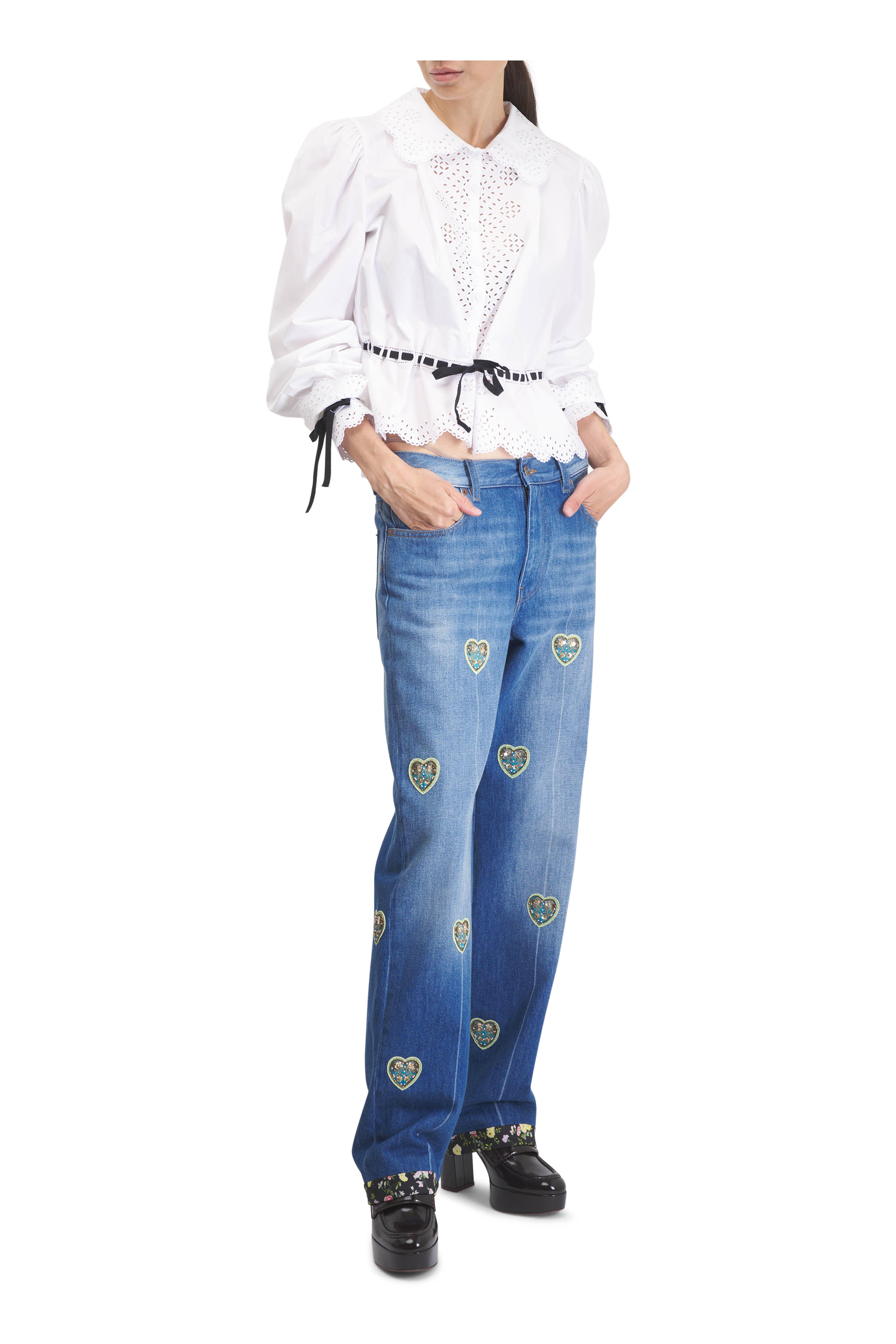 Valentino - Medium Blue Heart Embroidered Jean | Mitchell Stores