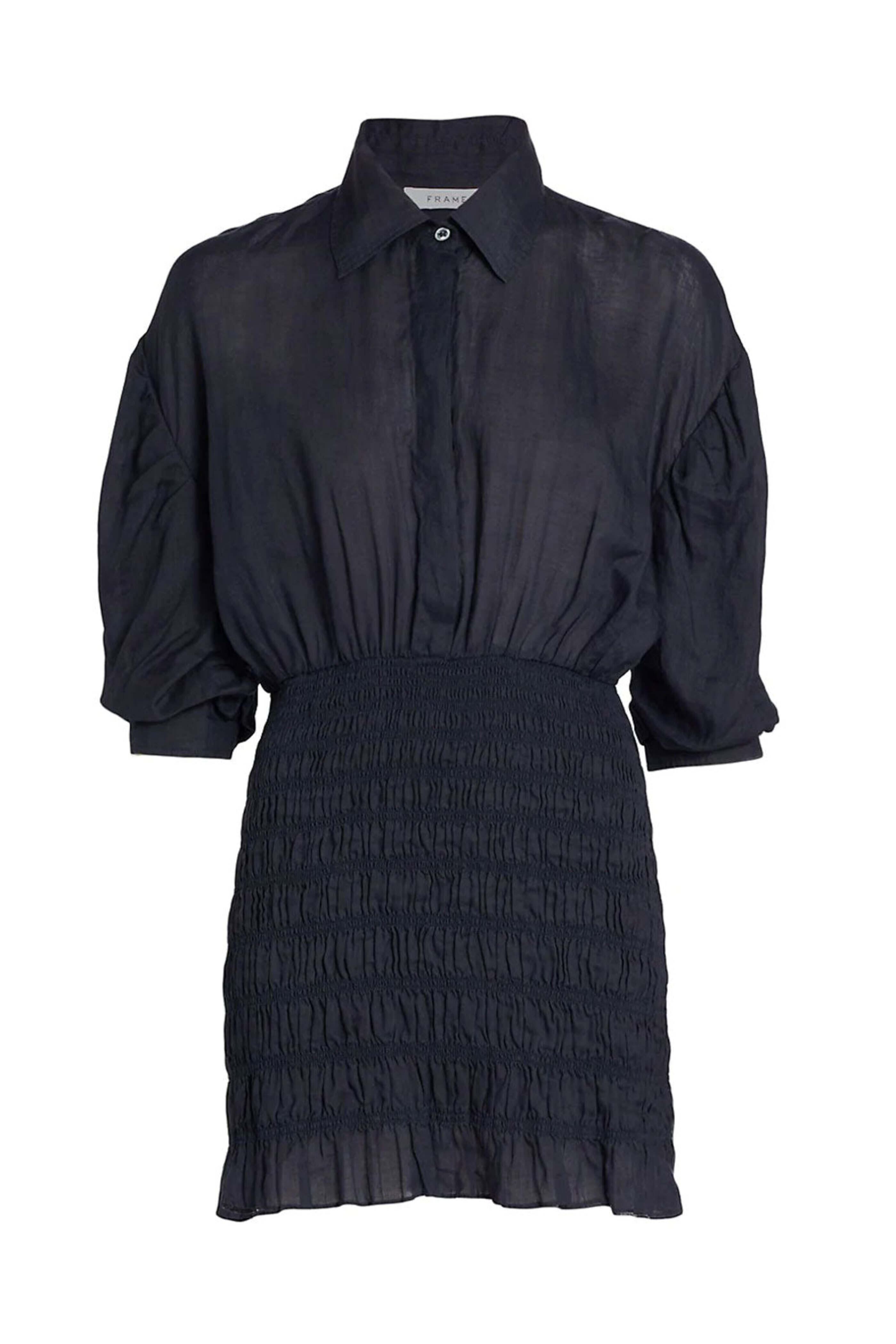 frame smocked shirt dress Frame - Navy Smocked Shirt Dress