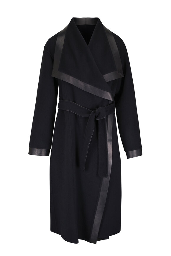 Lafayette 148 New York Black Cashmere & Leather Trimmed Wrap Coat - view 1