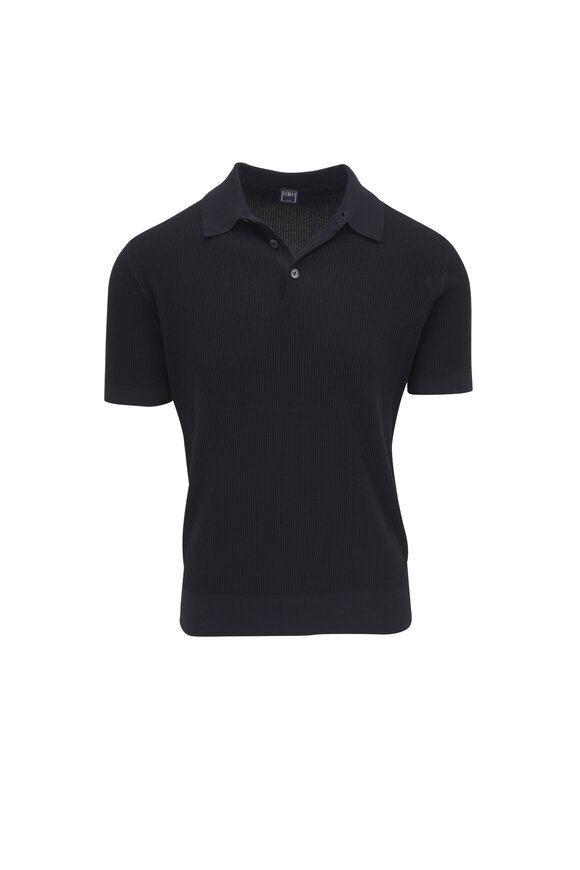 Fedeli Navy Blue Ribbed Polo