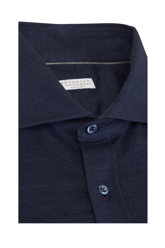 Brunello Cucinelli Navy Blue Jersey Knit Sport Shirt - view 3