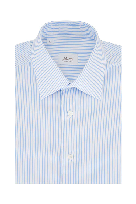 Brioni Light Blue Stripe Cotton Dress Shirt