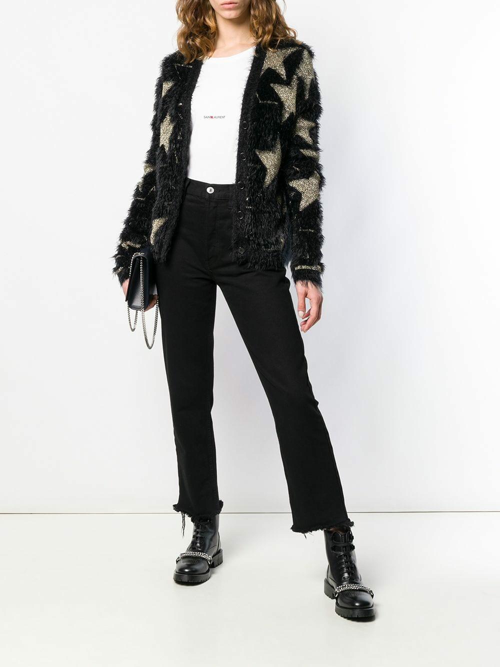 Saint Laurent - Black & Metallic Star V-Neck Cardigan