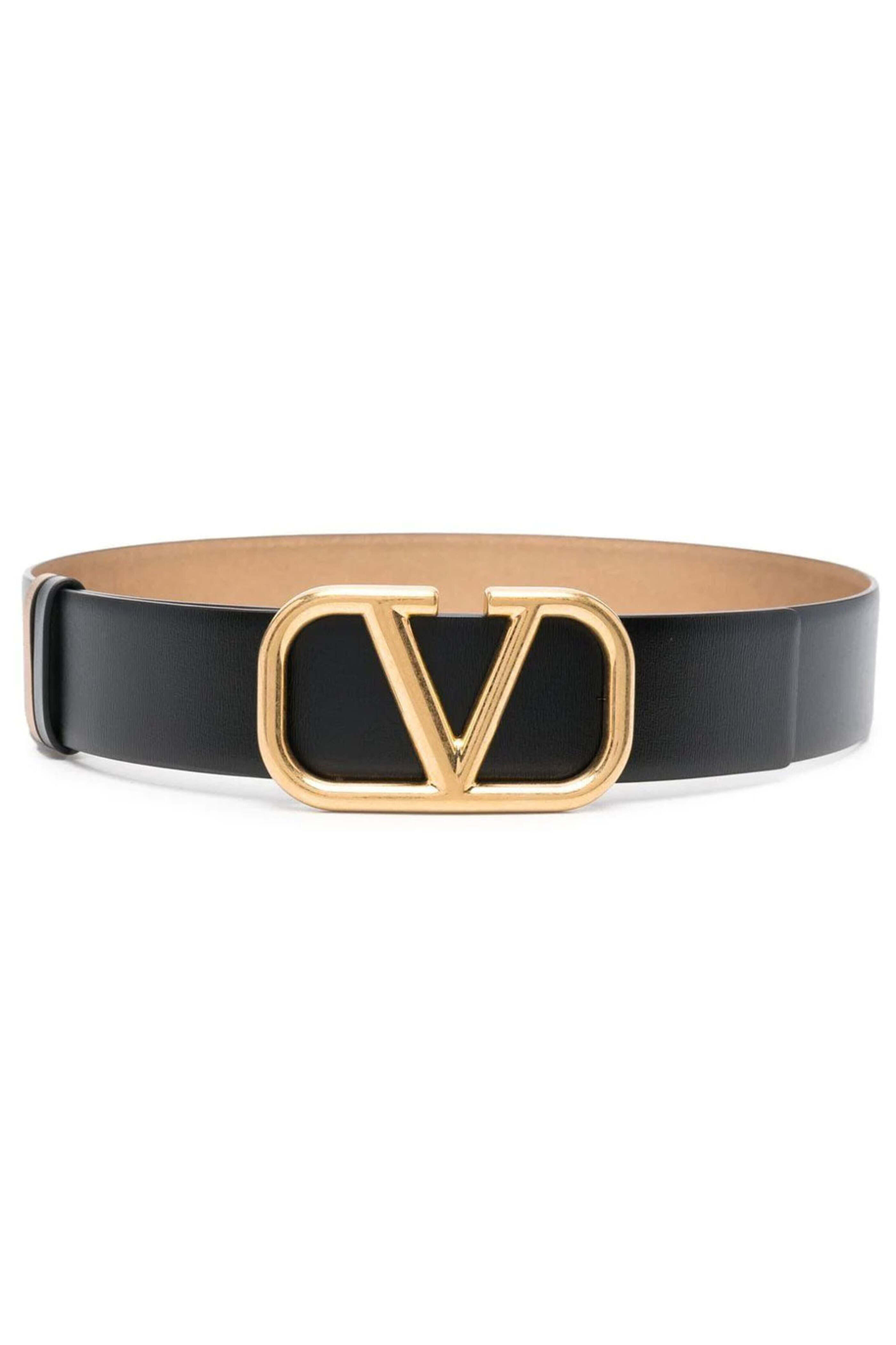 Valentino Garavani - VLOGO Reversible Belt in Brass Nero