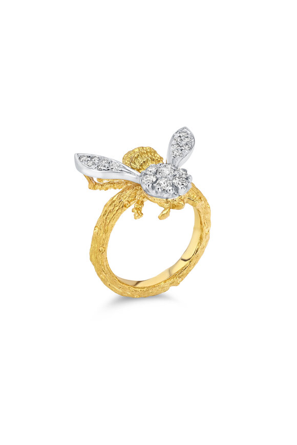 Aaron Henry Vertical Diamond & Gold Abstract Bee Ring - view 2