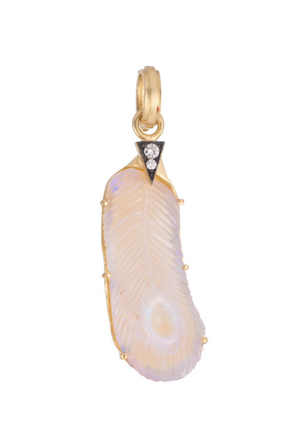 Sylva & Cie 18k Yellow Gold Opal Feather Pendant