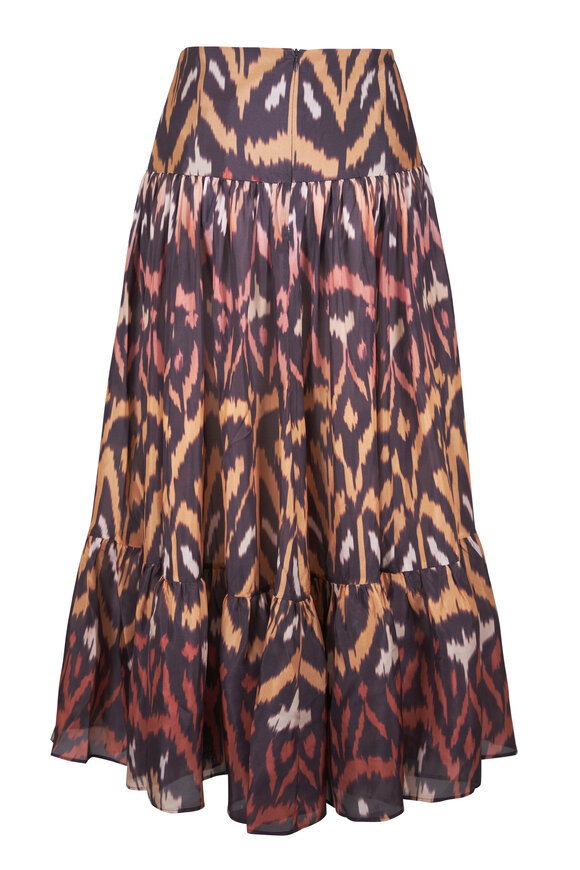 Zimmermann Aster Charcoal Ikat Silk Midi Skirt - view 3