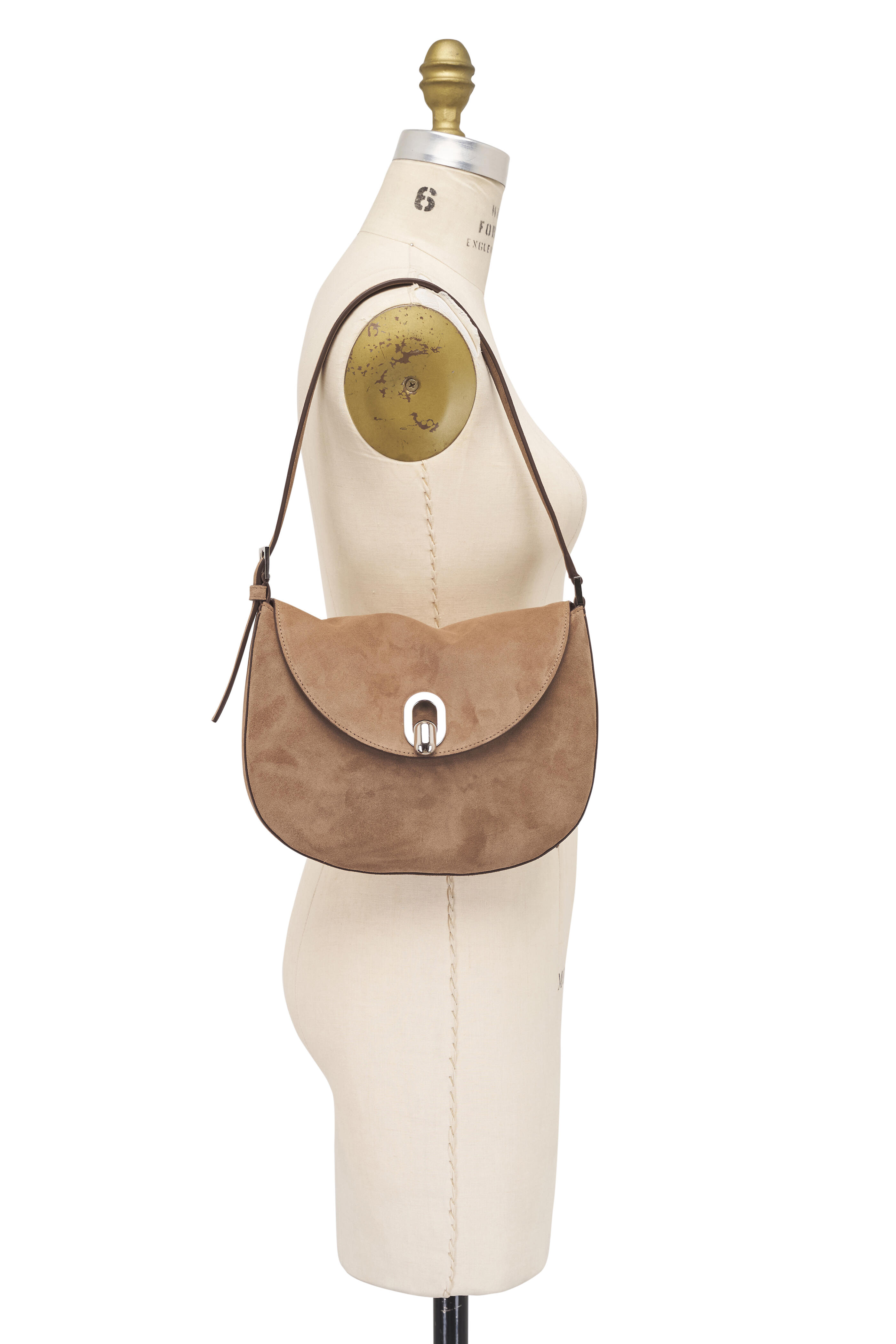Savette - Small Tondo Taupe Suede Hobo Bag