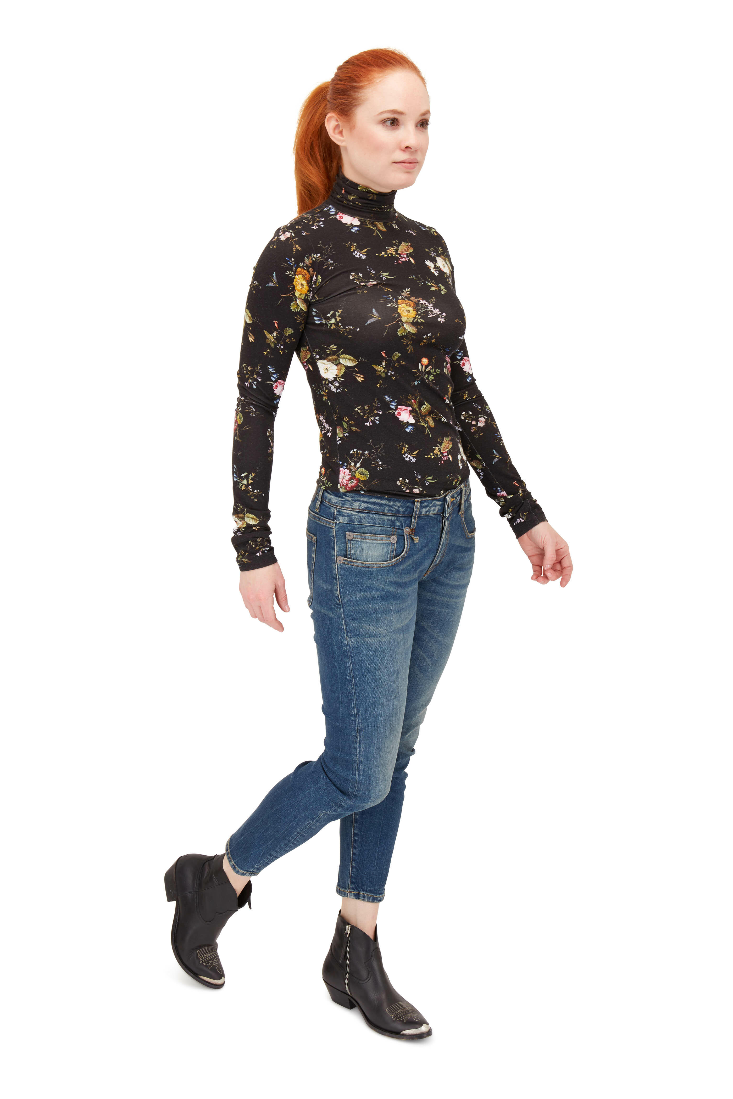 R13 Black Floral Print Turtleneck Mitchell Stores