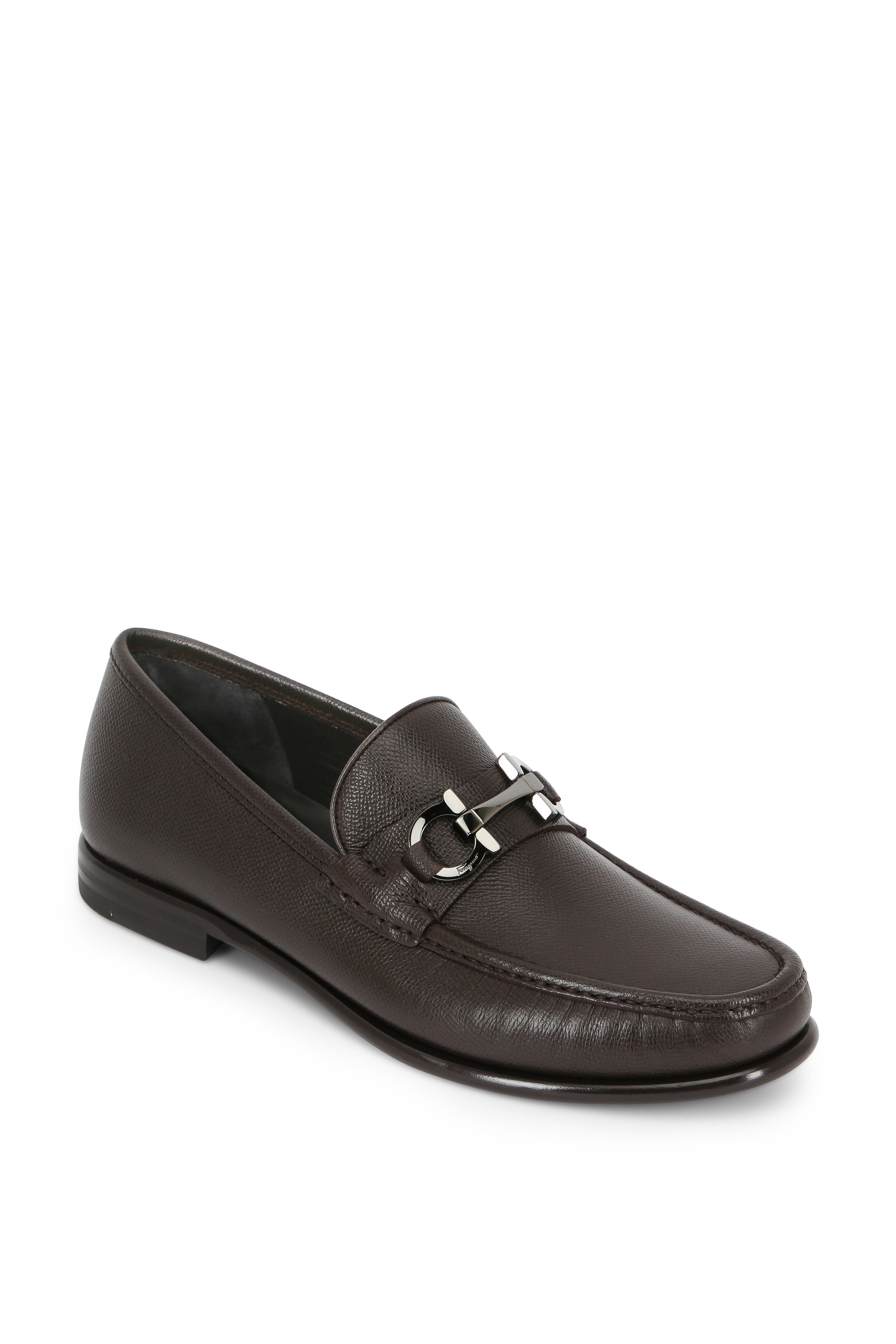 Ferragamo - Crown Dark Brown Grained Leather Bit Loafer