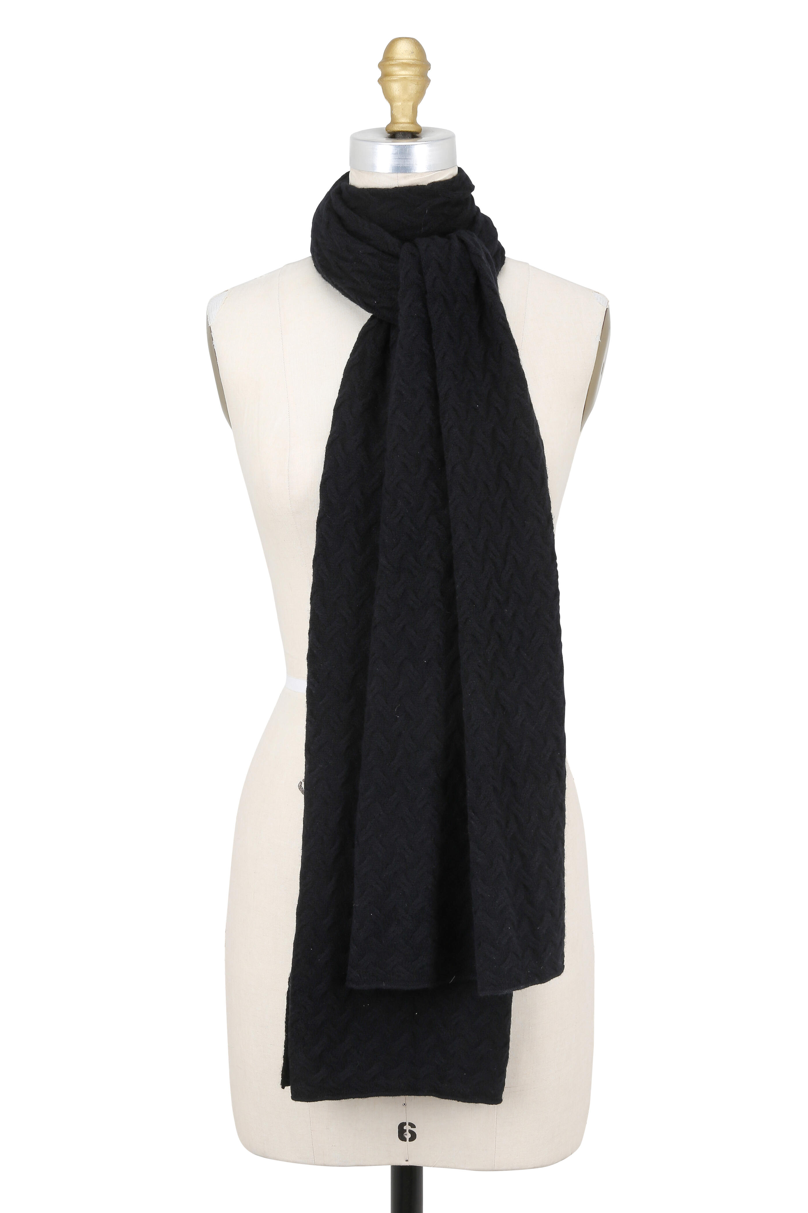 Kinross - Black Cashmere Cable Knit Scarf