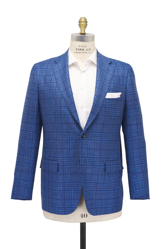 Kiton Navy Plaid Wool, Cashmere, Silk & Linen Sportcoat - view 3