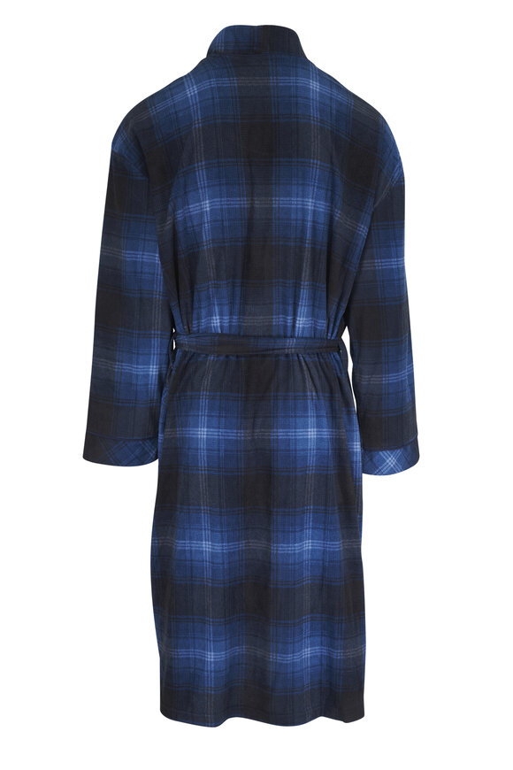 Majestic Navy Blue Plaid Fleece Robe - view 2