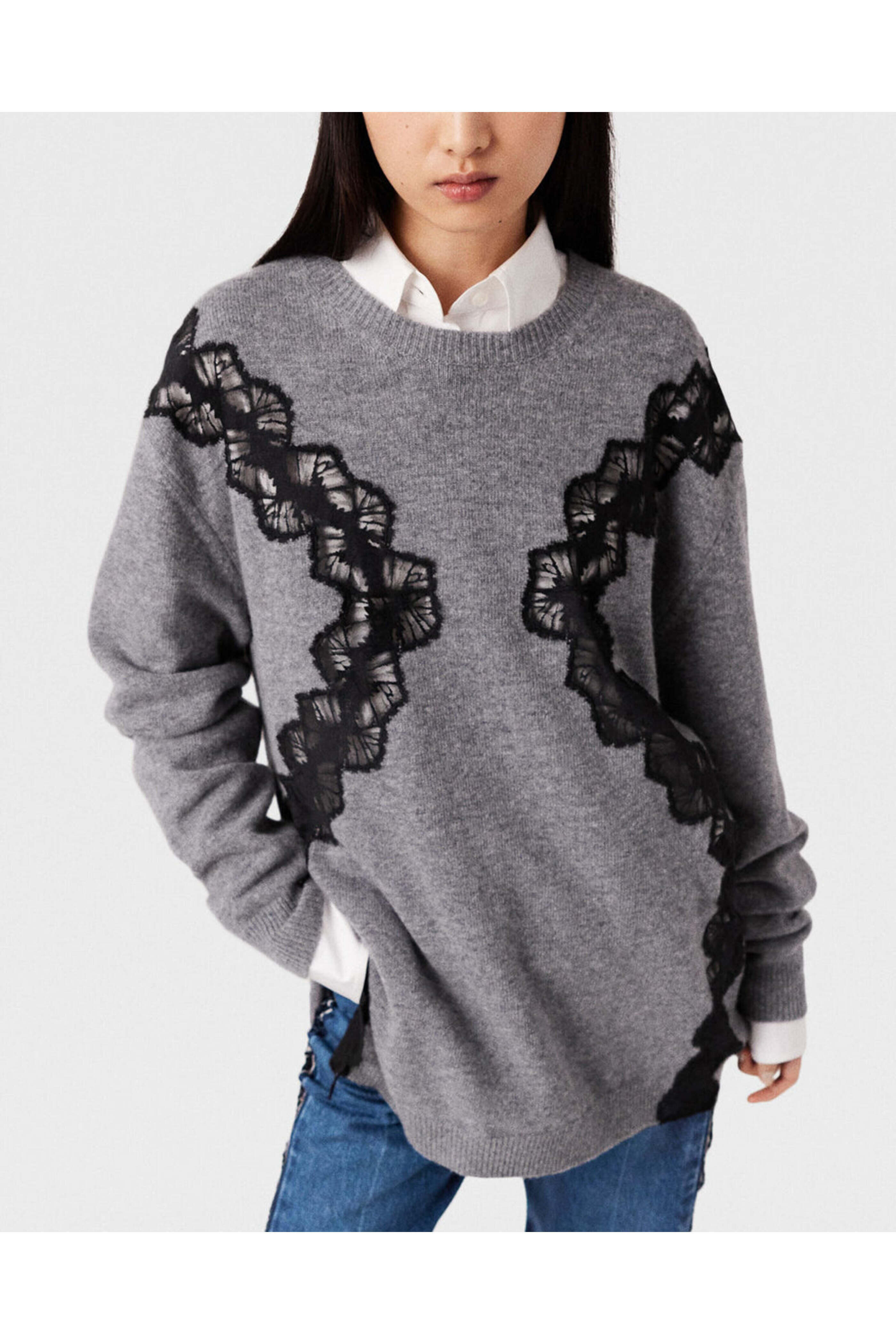 Stella McCartney - Grey Melange Lace Inset Sweater