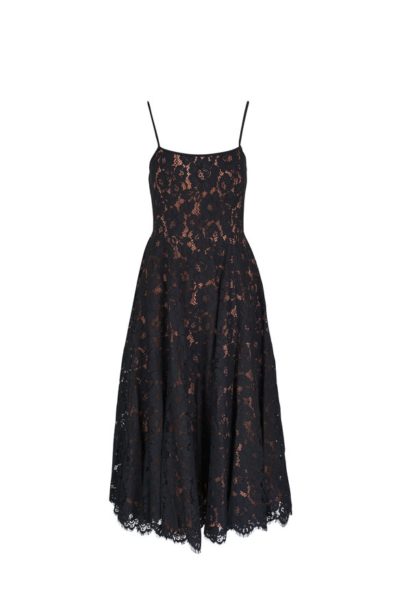 Michael Kors Collection Black Floral Lace Midi Dress