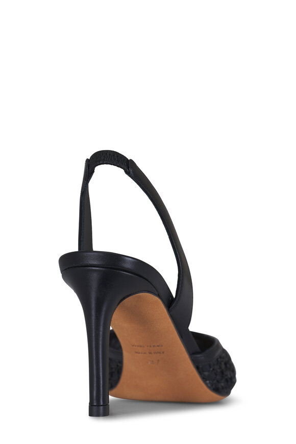 Kiton Black Leather Open Knit Slingback Pump, 65mm - view 3