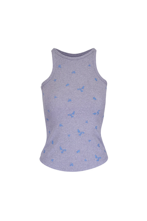 Dorothee Schumacher Ribbed Seduction Gray & Blue Embroidered Tank - view 1