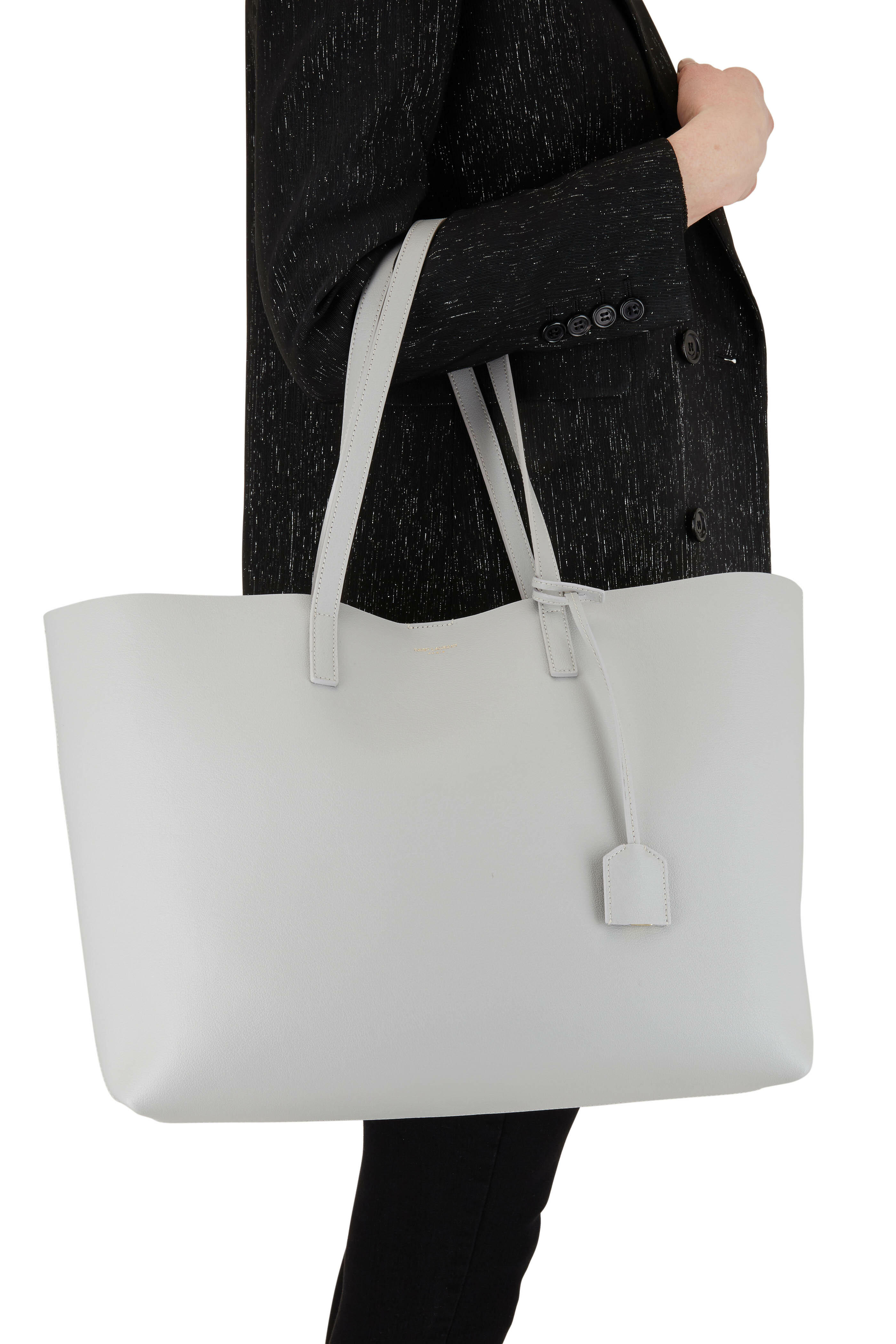 Saint Laurent - Light Gray Leather Large Shopper Tote