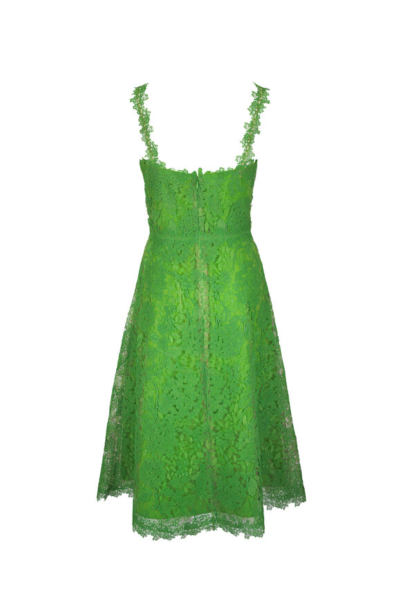 Carolina Herrera Lawn Green Hydrangea Floral Lace Midi Dress - view 5