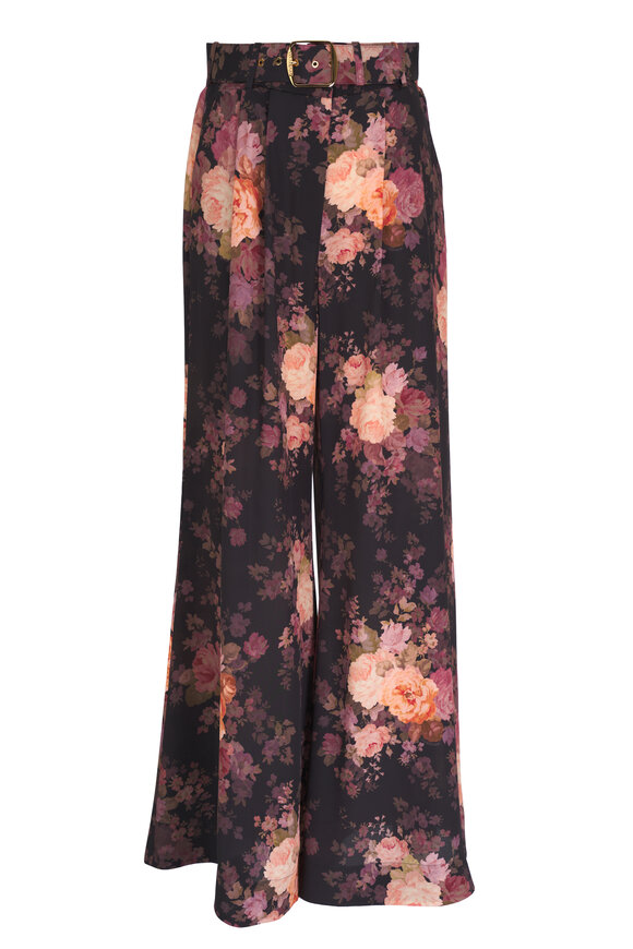 Zimmermann - Illustration Black Rococo Floral Tuck Pant 