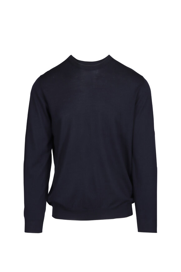 Fedeli Navy Super 140's Wool Crewneck Pullover - view 1