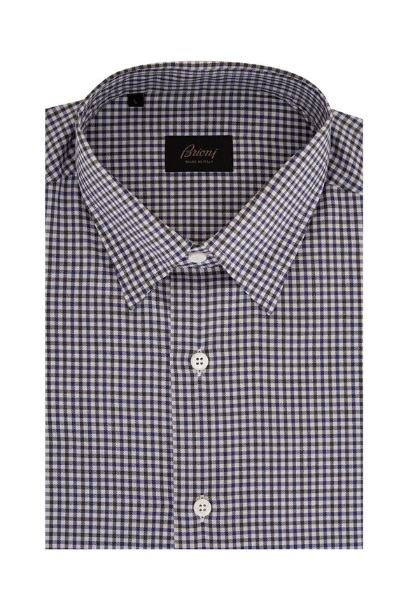 Brioni - Dark Blue & White Check Cotton Sport Shirt