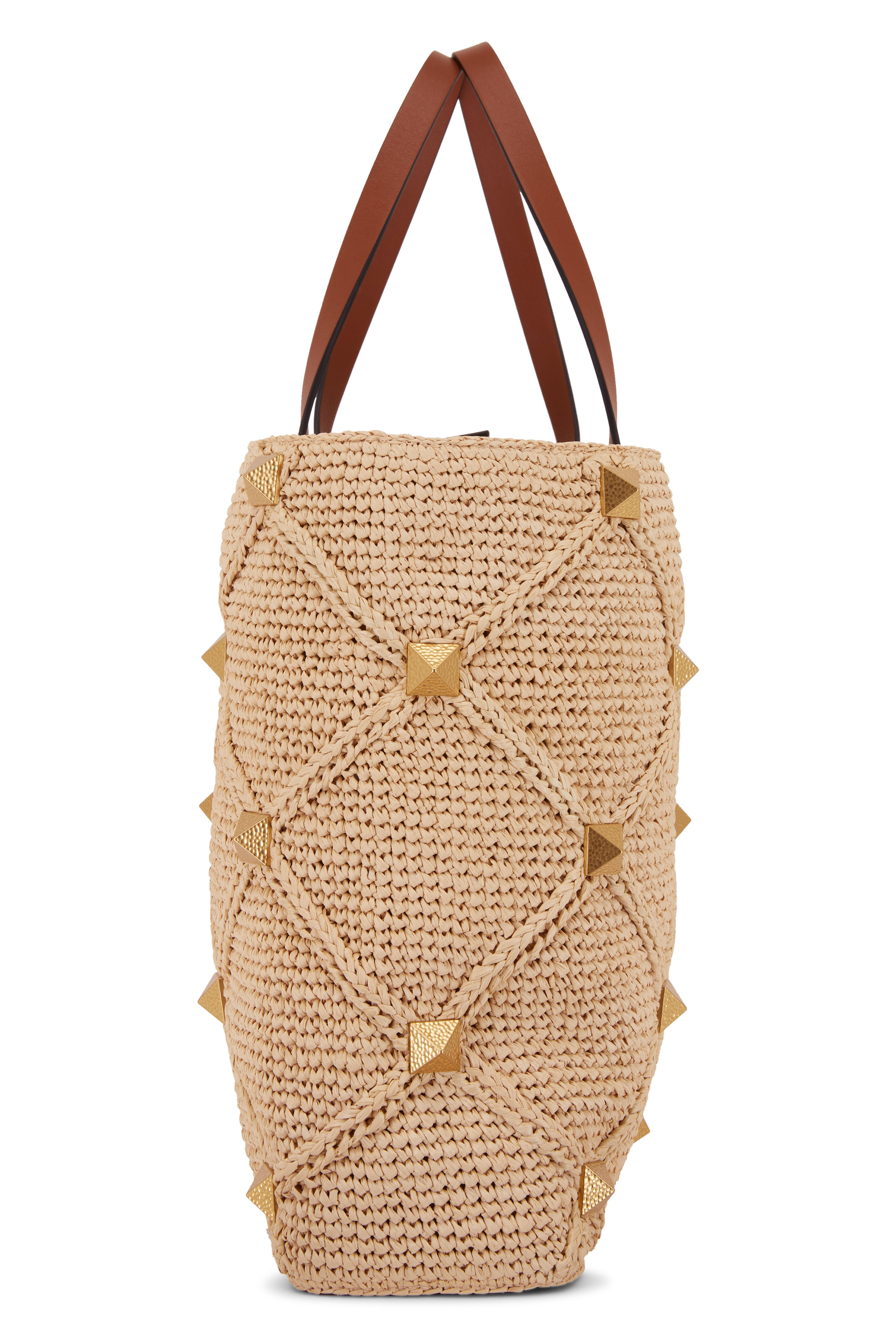 V Logo Small Crochet Tote Bag in Brown - Valentino Garavani