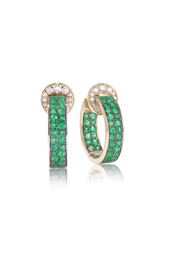 Nam Cho 18k Emerald & Diamond Double Row Hoop Earring - view 1