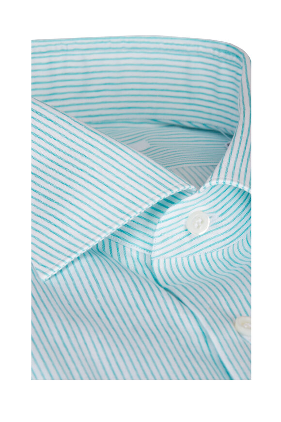 Fray Green Thin Stripe Cotton & Linen Sport Shirt - view 2